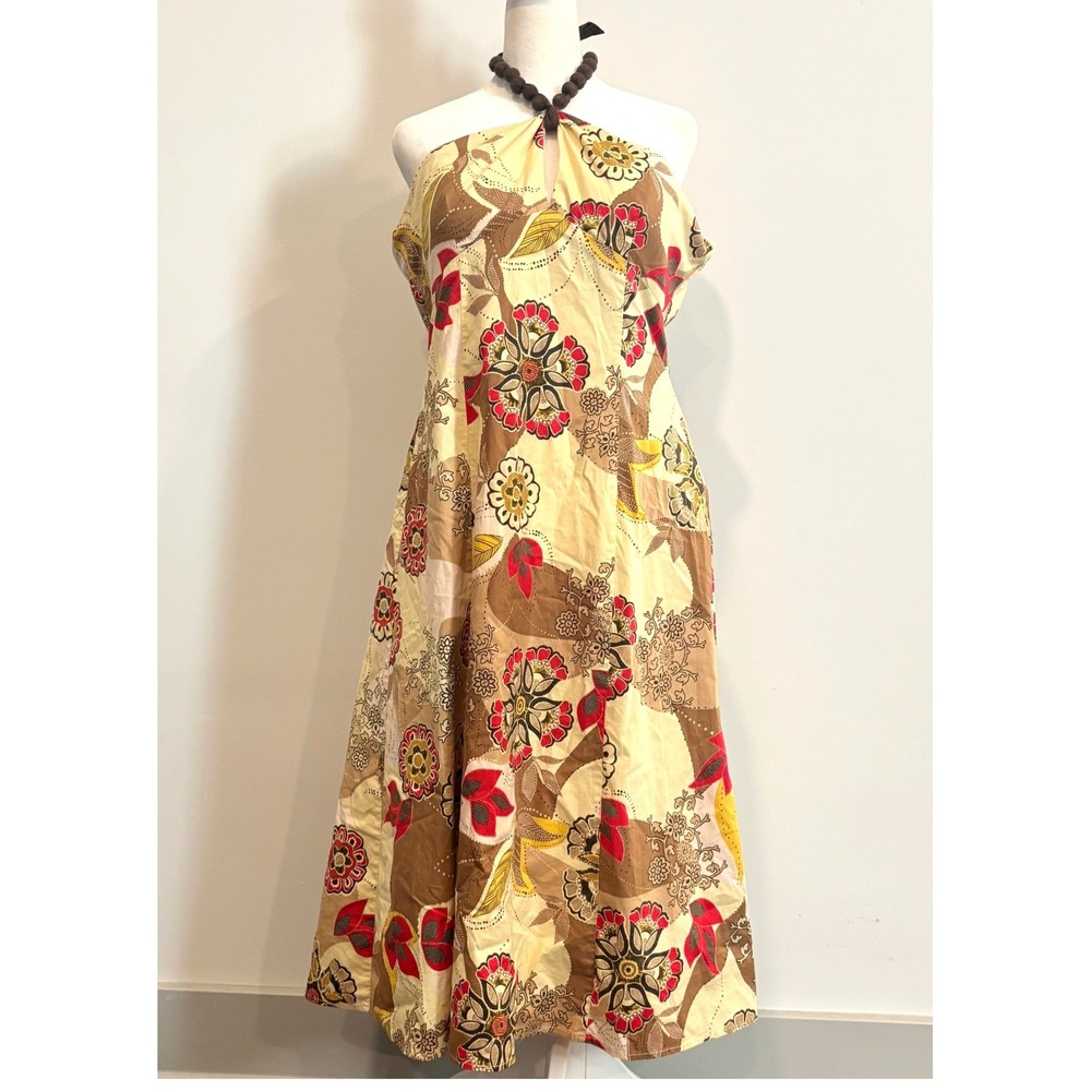 Amanda Lane Y2K Halter Dress Retro Floral Midi Size 16 Romantic Pinup Boho 21494